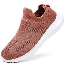 Damen Walkingschuhe Laufschuhe Sneaker Slip On Leichte Atmungsaktive Bequeme Sneaker, Rot orange, 38 EU von HayleAlvas