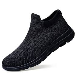 Herren Turnschuhe Slip On Leicht Atmungsaktiv Bequem Freizeit Sneaker, All Black, 45 EU von HayleAlvas