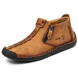 Hbaydor 2024 Italienische Handgefertigte Hochstiefel, Herren Rutschfeste Bequeme Reißverschluss Leder Freizeit Sneakers Atmungsaktive Hohe Chukka Stiefel Übergroße Schuhgröße,Braun,43 von Hbaydor