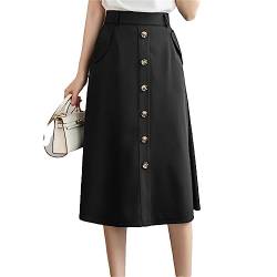 Damenröcke Einreihige Midi Röcke Mit Hoher Taille Und Poakets Elegante Büro All Match A Linien Röcke Black Skirts L von Hcclijo