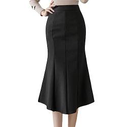 Elegante Bürodamen Arbeitskleidung Schwarze Röcke Vintage Nähte A Linie Rüschen Stretch Meerjungfrau Röcke Black Skirt S von Hcclijo