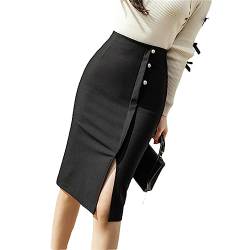 Frauen Breasted Split Wrap Hüfte Röcke Büro Dame OL Rock Einfache Vintage Hohe Taille Bleistift Rock Black S von Hcclijo
