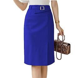 Frauen Hohe Taille Bleistift Röcke Elegante Büro Dame OL Stil Formale Röcke Vintage Stretch Wrap Hüfte Midi Röcke Blue XL von Hcclijo