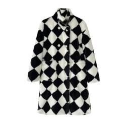 Hcclijo Damen Winter Langer Kunstpelzmantel Schwarz Weiß Plüschmäntel Flauschige Jacke checkerboard L von Hcclijo