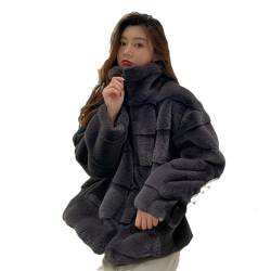 Hcclijo Frauen Winter Langarm Faux Pelz Mantel Plüsch Jacke Damen Künstliche Nerz Flauschige Jacke Zipper Mäntel gray Fur coat L von Hcclijo