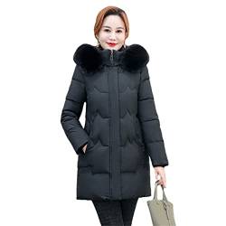 Winter Damen Parkas Kapuzenfell Kragen Lange Daunenjacken Winter Elegant Mittelalter Kleidung, Schwarz , 6X-Large von Hcclijo