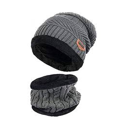 Hcimooy Kinder Winter Mütze Hut Schal Set Warme Dicke Knit Ski Schädel Cap mit Fleece Futter für Kinder Jungen Mädchen von Hcimooy