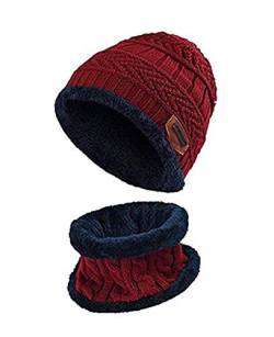 Hcimooy Kinder Winter Mütze Hut Schal Set Warme Dicke Knit Ski Schädel Cap mit Fleece Futter für Kinder Jungen Mädchen von Hcimooy