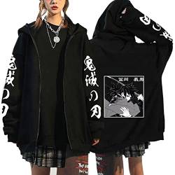 Anime Hoodie Kleidung Sweatjacke Demon Slayer Damen Mit Kapuze Zip-up Plus Velvet Pullover Anime Merch Kapuzenpullover Cosplay (Schwarz10,XXL,XXL) von Hctop