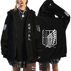 Unisex Anime Kleidung Attack on Titan Kapuzenjacke Zip-up Hoodie Damen Herren Pullover Anime Merch Kapuzenpullover Cosplay (Schwarz,M,M) von Hctop