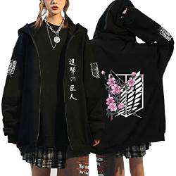 Unisex Anime Kleidung Attack on Titan Kapuzenjacke Zip-up Hoodie Damen Herren Pullover Anime Merch Kapuzenpullover Cosplay (Schwarz1,XL,XL) von Hctop