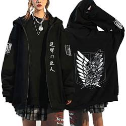 Unisex Anime Kleidung Attack on Titan Kapuzenjacke Zip-up Hoodie Damen Herren Pullover Anime Merch Kapuzenpullover Cosplay (Schwarz11,XL,XL) von Hctop