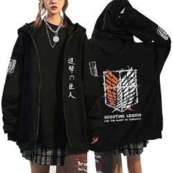 Unisex Anime Kleidung Attack on Titan Kapuzenjacke Zip-up Hoodie Damen Herren Pullover Anime Merch Kapuzenpullover Cosplay (Schwarz12,XL,XL) von Hctop