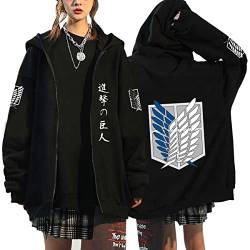 Unisex Anime Kleidung Attack on Titan Kapuzenjacke Zip-up Hoodie Damen Herren Pullover Anime Merch Kapuzenpullover Cosplay (Schwarz13,XL,XL) von Hctop