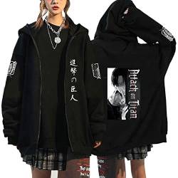 Unisex Anime Kleidung Attack on Titan Kapuzenjacke Zip-up Hoodie Damen Herren Pullover Anime Merch Kapuzenpullover Cosplay (Schwarz2,M,M) von Hctop