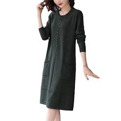 Frauen Stricken Pullover Kleid O-Ausschnitt Pullover Taschen Knöpfe Solide Büro Unten Kleider Dark GN M(fit 52.5-57.5kg) von Hdhdeueh