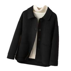 Hdhdeueh Damen Mantel Kurze Wolljacke Einreiher Tasche Wolle Oberbekleidung, Schwarz , 36 von Hdhdeueh