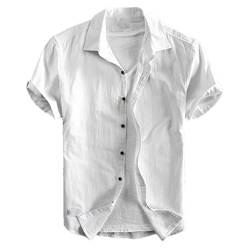 Hdhdeueh Herren Japan Einfarbig Baumwolle Hemden Kurzarm Revers Slim Klassisches Hemd, Sx Weiß, XXL von Hdhdeueh