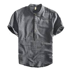 Herren Kurzarm Gestreifte Klassische Hemden All-Match Einfache Halboffener Kragen Pullover, dunkelgrau, 58 von Hdhdeueh