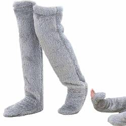 Hdnaihpp Teddy Legs, Teddy Legs Socks, Flauschig Winter warme Socken Teddy Fleece Overknee Strümpfe Weiche Knee High Socks für Herbst Winter Haussocken Wintersocken (Silver Gray) von Hdnaihpp