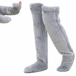 Hdnaihpp Teddy Legs Socks, Over Knee High Fuzzy Long Socks Plush Slipper Stockings Leg Warmers Winter Home for Comfort (Silver Gray) von Hdnaihpp