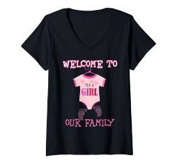 Damen T-Shirt mit Aufschrift "It's A Girl", Welcome to our family, Baby Shower", Party-T-Shirt T-Shirt mit V-Ausschnitt von Hdr its a girl t shirt