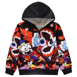 Jax Pomni Print Hoodie Zip Up Cartoon Sweatshirt Jacke Hoodies Casual Langarm Kleidung Tops für Teenager, D, 130 cm von HeEdz