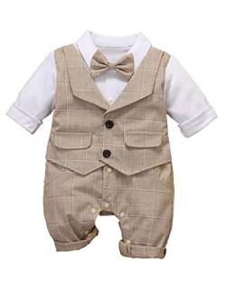 HeMa Island Baby Jungen Gentleman Anzug, 0-18 Monate 4tlg Kinder Hochzeit Festlich Taufe Strampler mit Bowtie Hemden + Hosenträger Overalls (7034k95) von HeMa Island