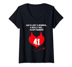 Damen Age is Just a Number A Really Big Scary 41. Geburtstag T-Shirt mit V-Ausschnitt von Healing Vibes