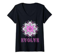 Damen Entwickle die Mandala-Mandala-Positivität T-Shirt mit V-Ausschnitt von Healing Vibes
