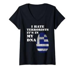 Damen Griechische Flagge "I Hate Terrorists It's I'm My DNA Greece T-Shirt mit V-Ausschnitt von Healing Vibes