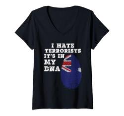 Damen I Hate Terrorists It's I'm My DNA Rough Australia Flag T-Shirt mit V-Ausschnitt von Healing Vibes
