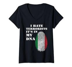 Damen Italienische Flagge "I Hate Terrorists" It's I'm My DNA T-Shirt mit V-Ausschnitt von Healing Vibes