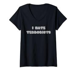 Damen Mandala „Ich hasse Terroristen“ T-Shirt mit V-Ausschnitt von Healing Vibes