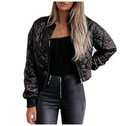 Healter Damen Kurzjacke Mode Casual Stepp Bomberjacke Collegejacke Einfarbig Basic Bikerjacke Reißverschlussjacke Dünne Übergangsjacke Outdoorjacke Elegant Kurzmantel Aviator Jacke für Frauen von Healter