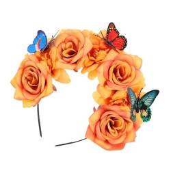 Healvian Blumen-schmetterlings-kopfschmuck Florale Hochzeitsgirlande Schmetterlings-haarband Schmetterlingskopfschmuck Mexikanisches Stirnband Gefälschte Abschlussball Dekorationen Stoff von Healvian