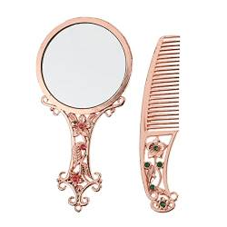 Healvian Vintage Spiegel Kamm Set Vintage Handspiegel mit Griff Antiker Kosmetikspiegel Haarbürste mit Spiegel Taschenspiegel Klein Vintage Schminkspiegel mit Kamm von Healvian