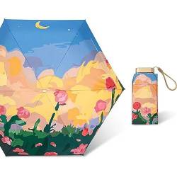 Hearda Ölgemälde Stil Regenschirm Mini Sturmfest, Taschenschirm Manuell Leicht Regenschirm Kompakt Schnelltrockend, Schützt vor Regen und Sonne, für Kinder Männer Frauen (Blumen) von Hearda