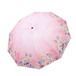 Hearda Regenschirm Manuell, Blume Muster 10 Rippen Taschenschirm Sturmfest Leicht Regenschirm Kompakt Schnelltrockend, Schützt vor Regen und Sonne, für Kinder Männer Frauen (Pfingstrosenblume) von Hearda