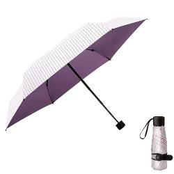 Hearda Streifen Stil Regenschirm Mini Sturmfest, 6 Rippen Taschenschirm Manuell Leicht Regenschirm Kompakt Schnelltrockend, Schützt vor Regen und Sonne, für Kinder Männer Frauen (Lila) von Hearda