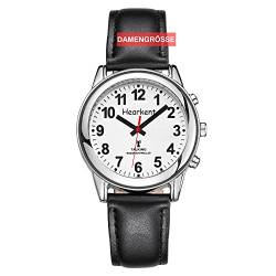 Hearkent Damen Sprechende Uhr Seniorenuhr Blindenuhr Lederarmband Funkuhr Uhr (Silber schwarz, DAMENGRÖSSE)… von Hearkent