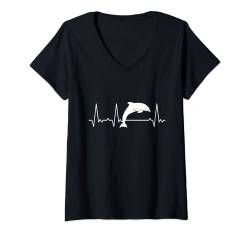 Damen Herzschlag Delfin T-Shirt mit V-Ausschnitt von Heartbeat Grafik Geschenke Damen Herren Kinder
