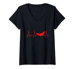 Damen Herzschlag Fledermaus T-Shirt mit V-Ausschnitt von Heartbeat Grafik Geschenke Damen Herren Kinder