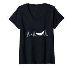 Damen Herzschlag Fledermaus T-Shirt mit V-Ausschnitt von Heartbeat Grafik Geschenke Damen Herren Kinder