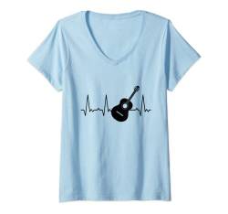 Damen Herzschlag Gitarre T-Shirt mit V-Ausschnitt von Heartbeat Grafik Geschenke Damen Herren Kinder