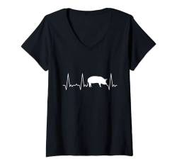 Damen Herzschlag Schwein T-Shirt mit V-Ausschnitt von Heartbeat Grafik Geschenke Damen Herren Kinder