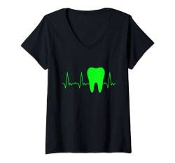 Damen Herzschlag Zahn T-Shirt mit V-Ausschnitt von Heartbeat Grafik Geschenke Damen Herren Kinder