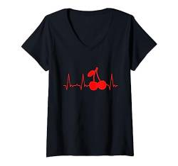 Herzschlag Kirschen T-Shirt mit V-Ausschnitt von Heartbeat Grafik Geschenke Damen Herren Kinder