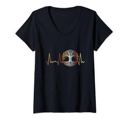 Herzschlag Lebensbaum T-Shirt mit V-Ausschnitt von Heartbeat Grafik Geschenke Damen Herren Kinder