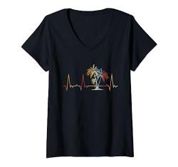 Herzschlag Palmen T-Shirt mit V-Ausschnitt von Heartbeat Grafik Geschenke Damen Herren Kinder